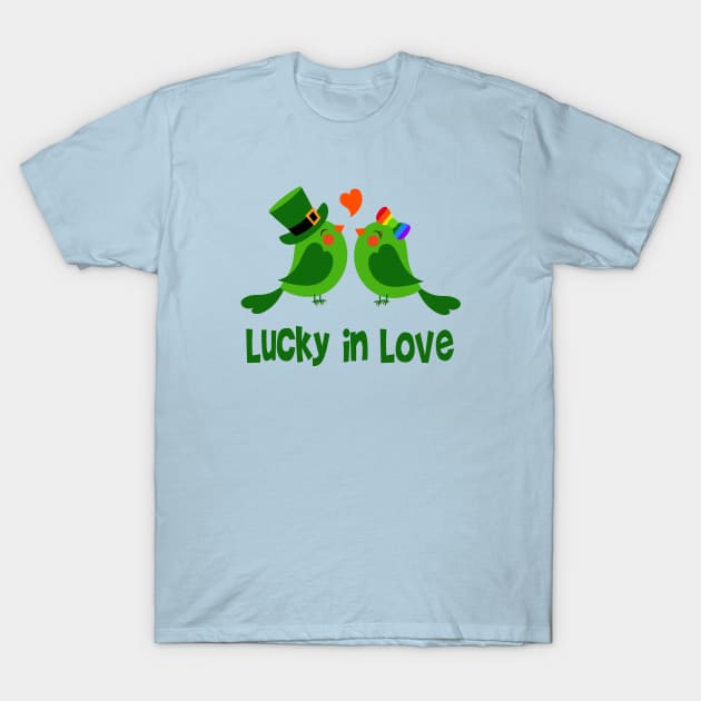 Lucky In Love Irish Green Birds Engagement Wedding T-Shirt by FlashMac